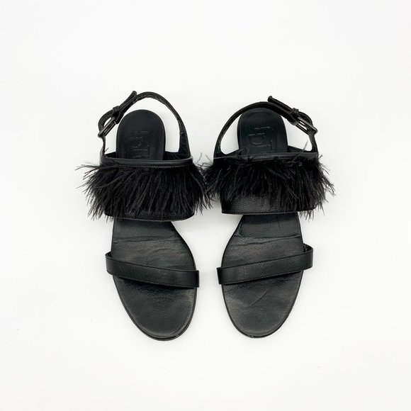 LD TUTTLE Ostrich Feather Leather Sandals Black - Picture 4 of 11